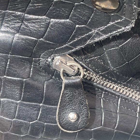 Napoleoni Italy Croc Embossed Leather Moto Zip Ankle Boots: Black - Picture 7 of 8